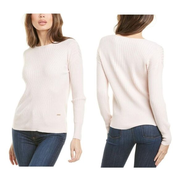 T Tahari Boat Neck Ribbed Sweater in Pale Sand - Picture 1 of 12